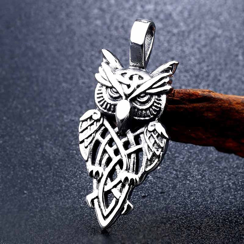 Pendentif hibou viking en acier inoxydable - sans chaîne