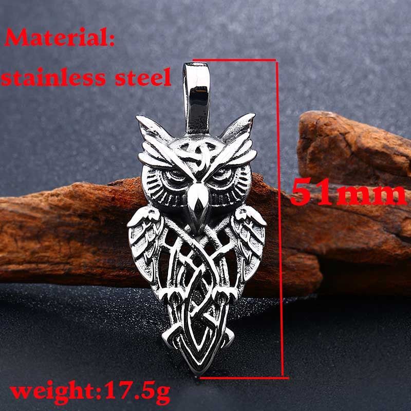 Pendentif hibou viking en acier inoxydable - sans chaîne