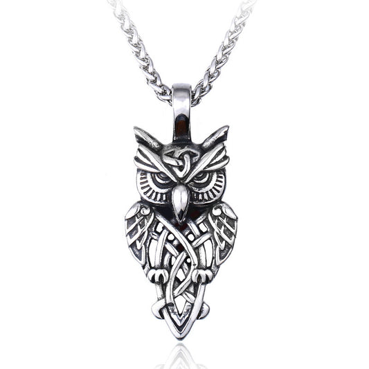 Pendentif hibou viking en acier inoxydable - sans chaîne