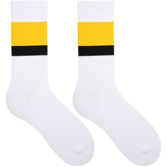 Chaussettes de sport blanches à larges rayures jaune et noir pour hommes