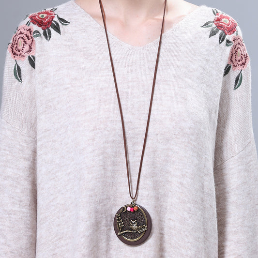 Collier bois et pendentif hibou