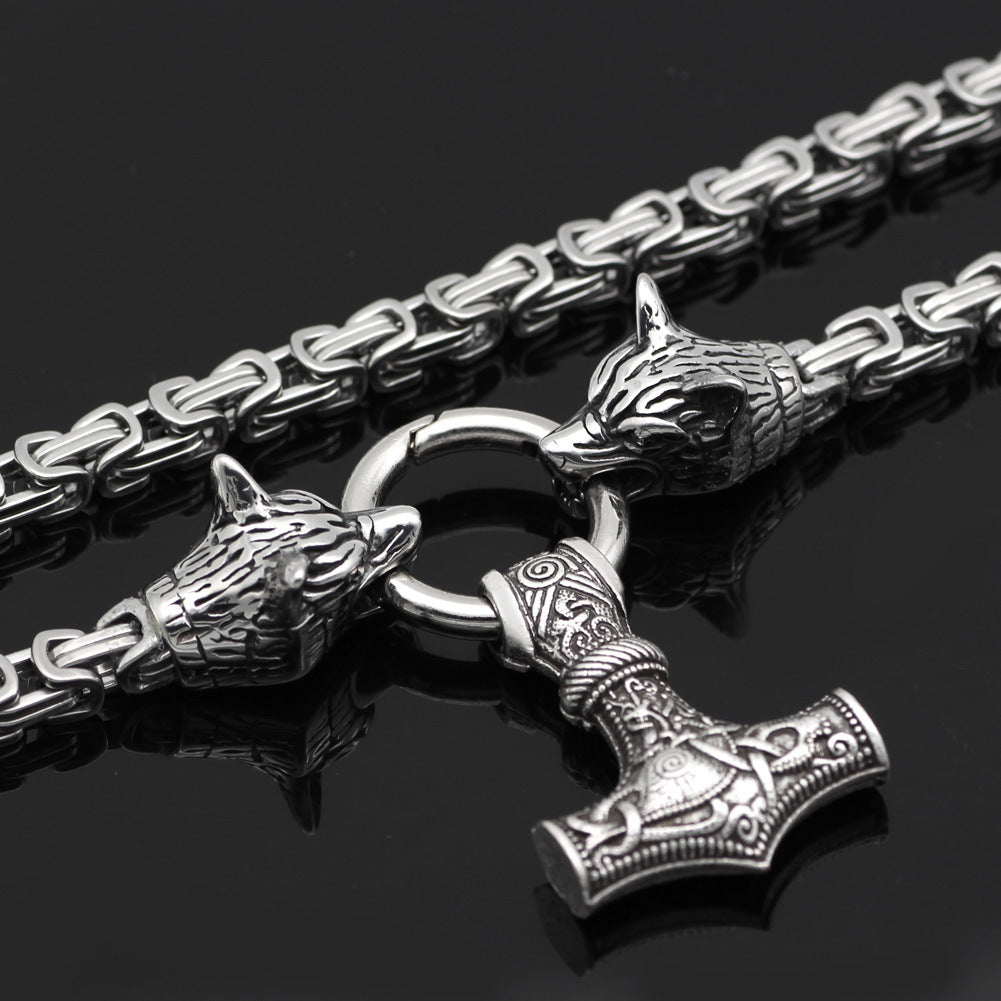 Marteau de Thor à tête de loup Viking tendance en acier inoxydable, chaîne d'empereur