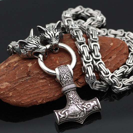 Marteau de Thor à tête de loup Viking tendance en acier inoxydable, chaîne d'empereur