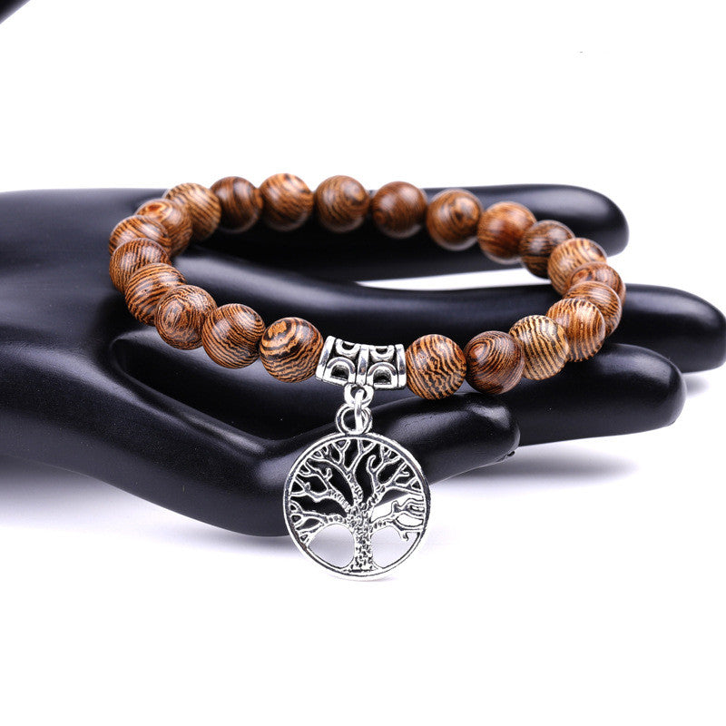 Bracelet en bois et pierre de lave avec arbre de vie