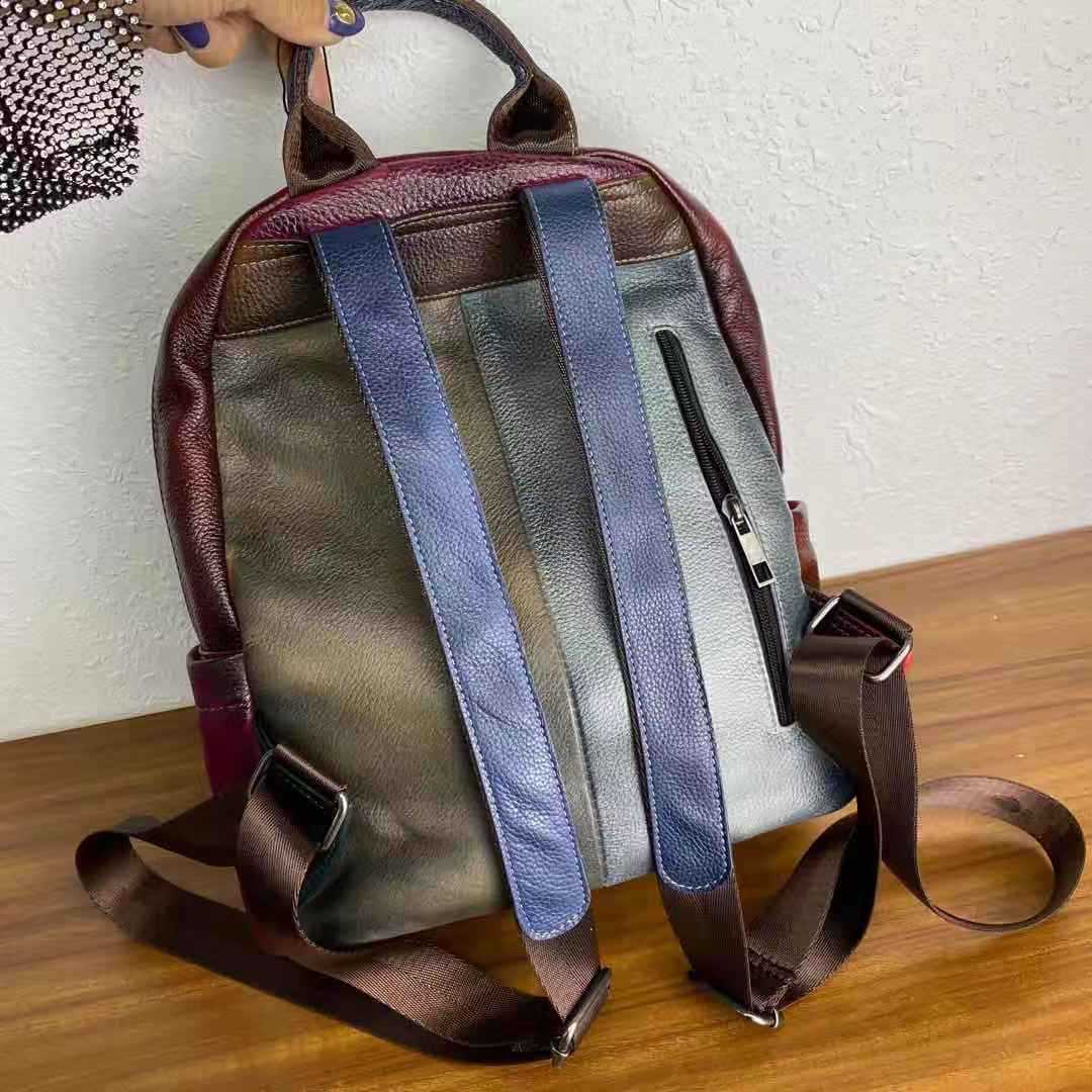 Sac à dos en cuir multicolor de grande capacité et polyvalent