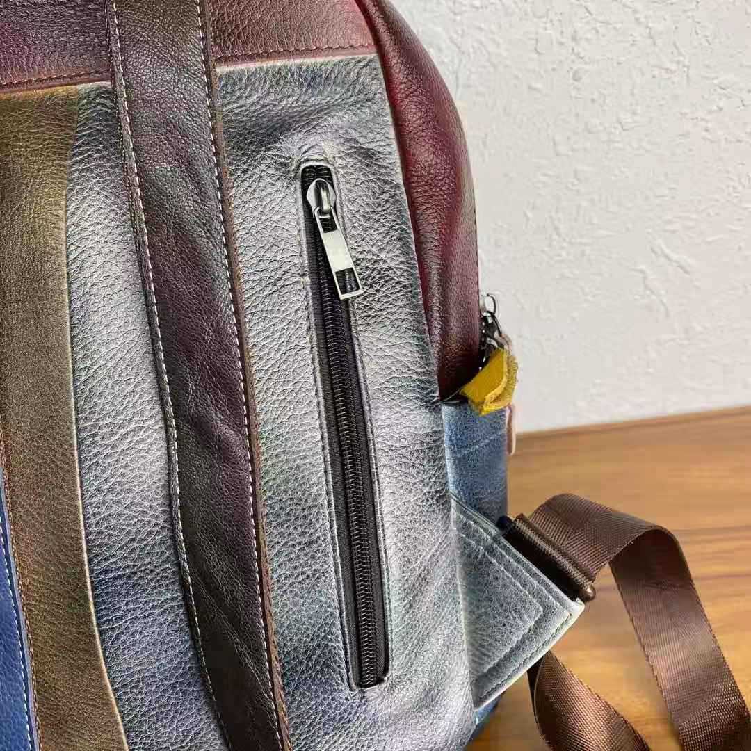 Sac à dos en cuir multicolor de grande capacité et polyvalent