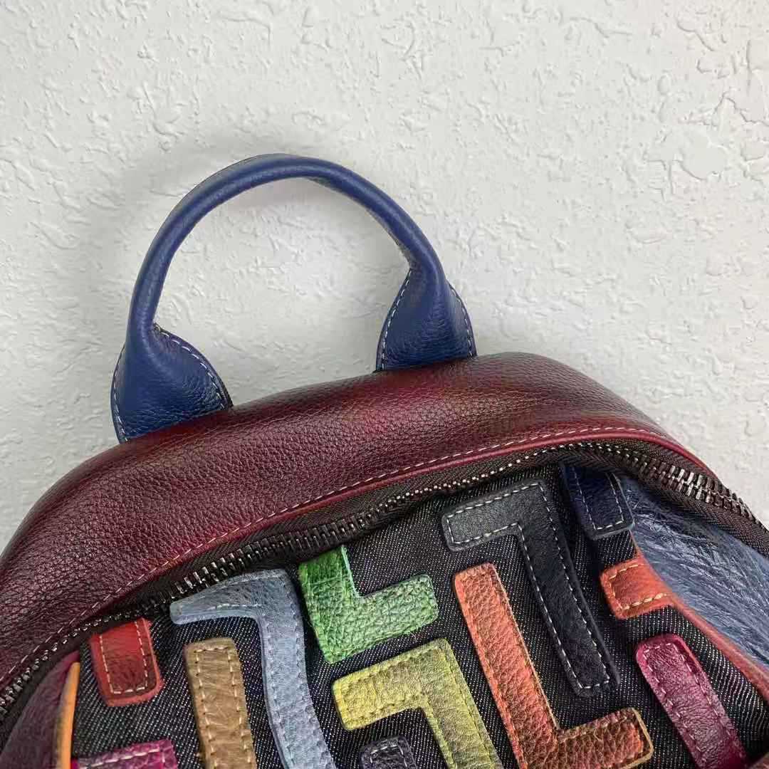 Sac à dos en cuir multicolor de grande capacité et polyvalent