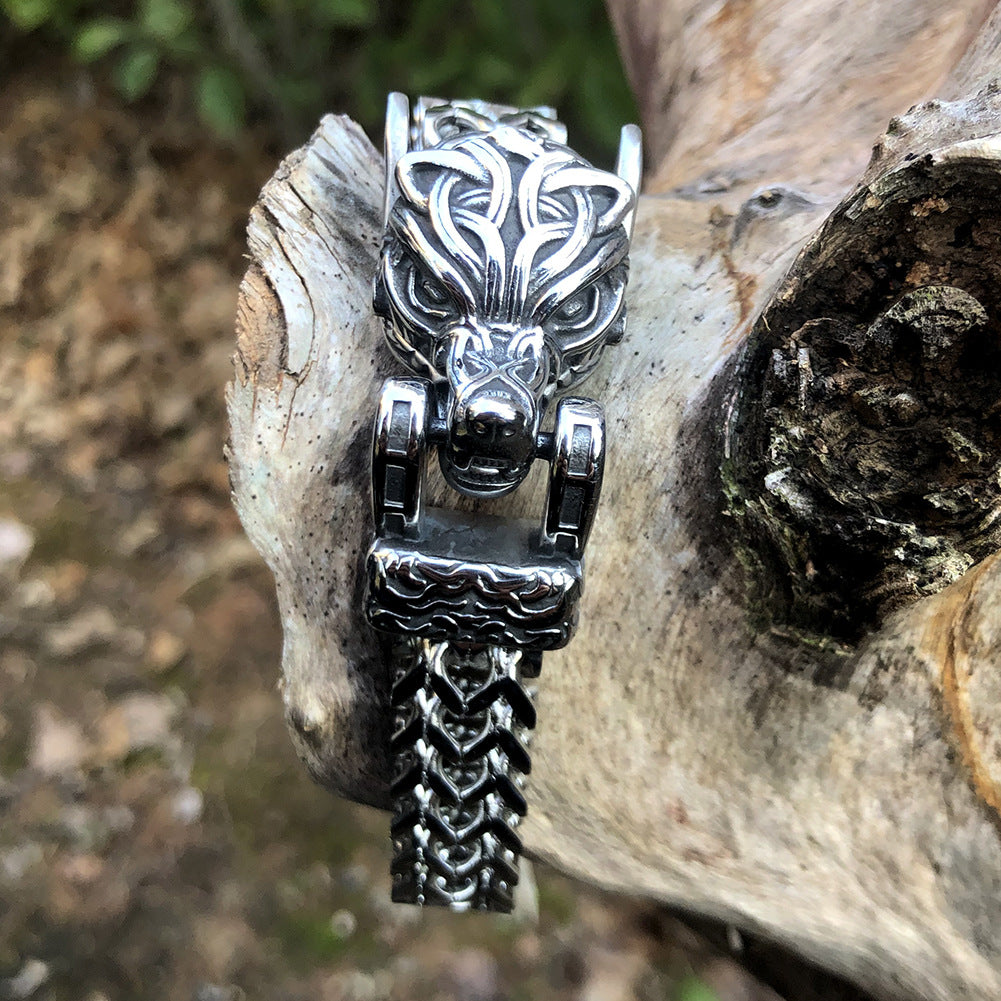 Bracelet Viking vintage à tête de loup