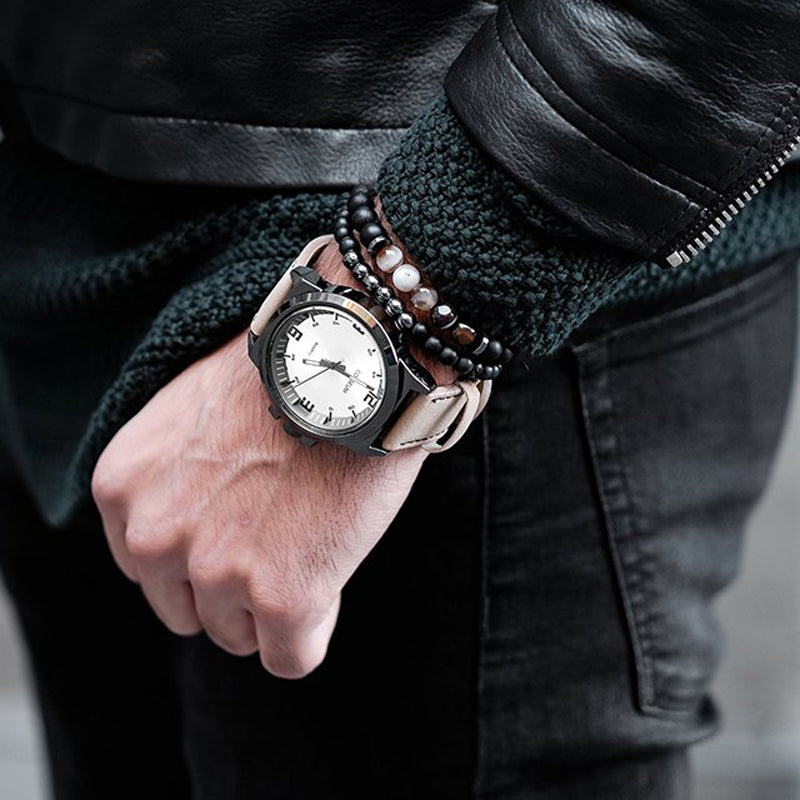 Bracelet homme de perles noires et brunes