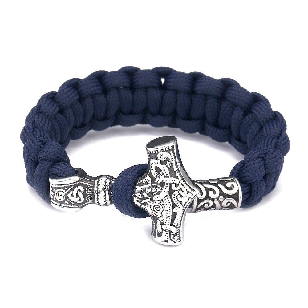 Bracelet bleu Viking marteau de Thor argenté 3