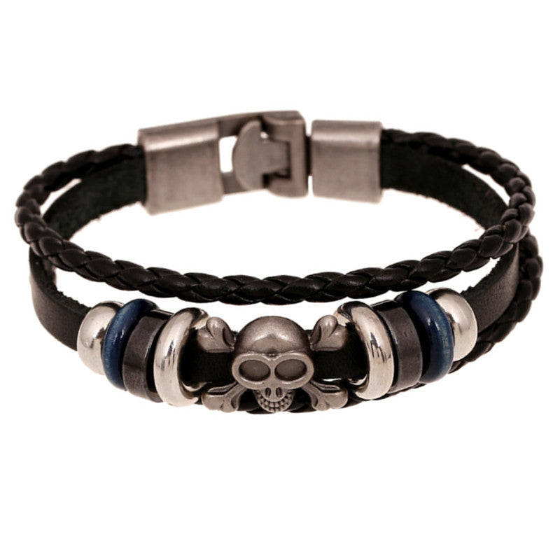 Bracelet en cuir rétro avec tête de mort