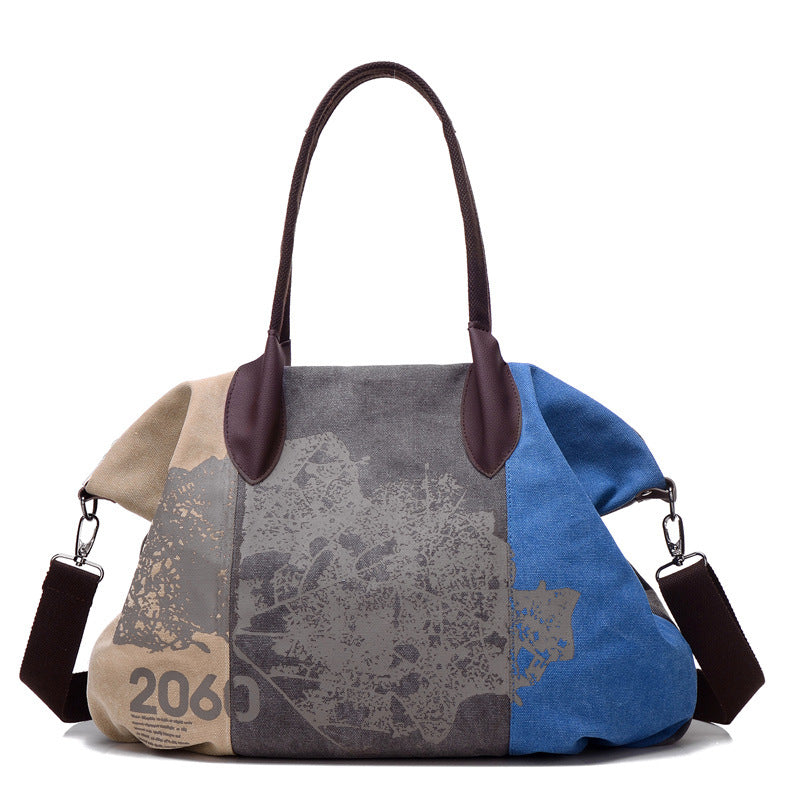 Sac à bandoulière en toile de couleur contrastée avec coutures rétro