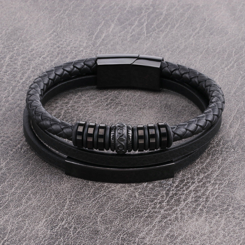 Bracelet noir cordon en cuir 2