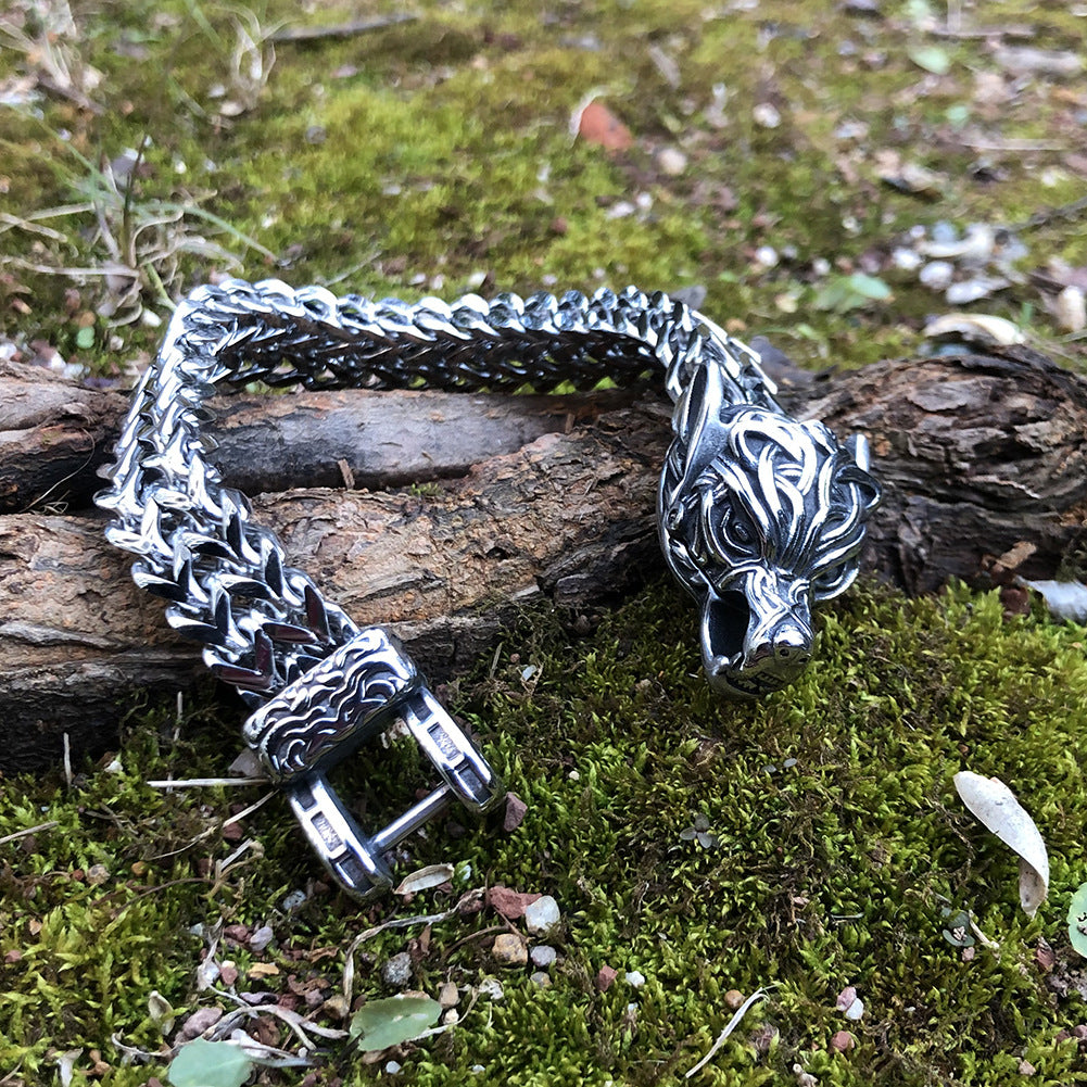 Bracelet Viking vintage à tête de loup