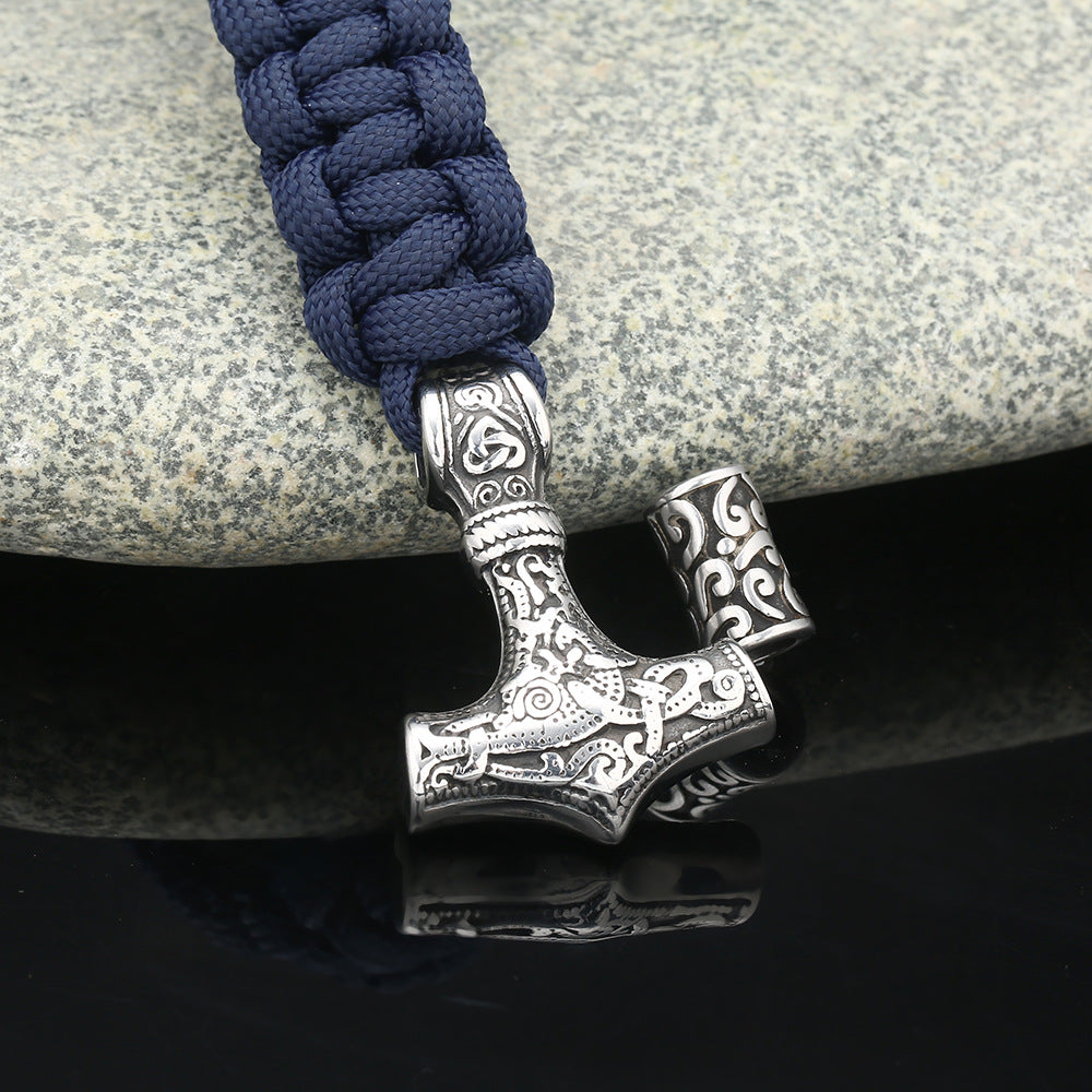 Bracelet bleu Viking marteau de Thor argenté 2