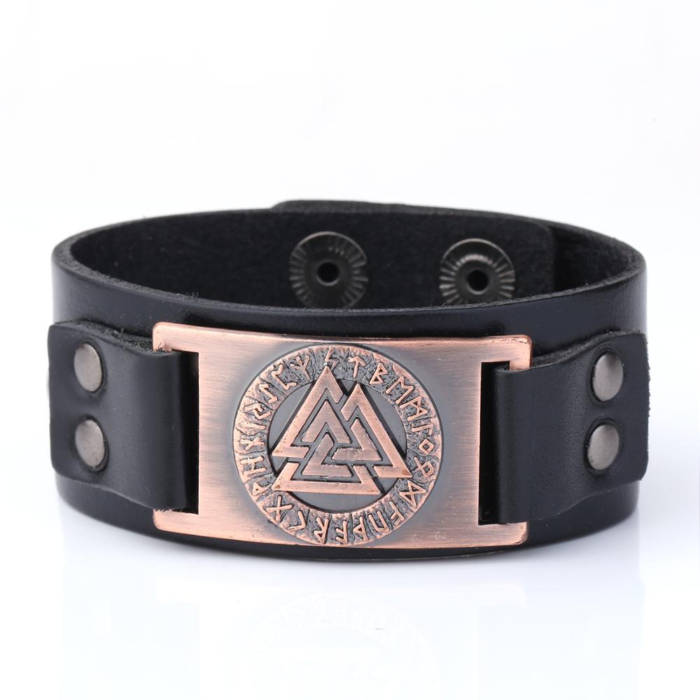 Bracelet Viking en cuir symbole Valknut, 3 triangles entrelacés