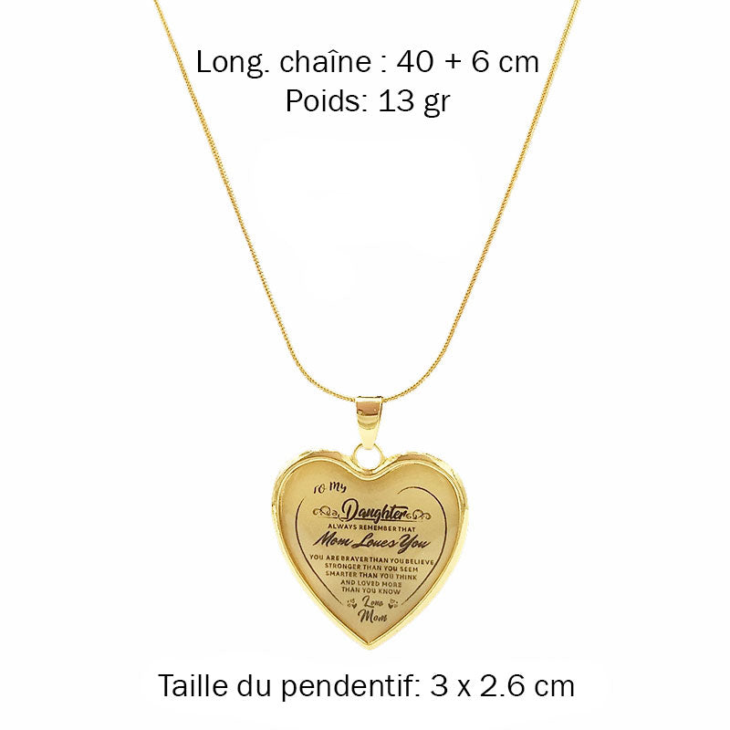 Collier en forme de cœur avec message d'amour pour votre fille