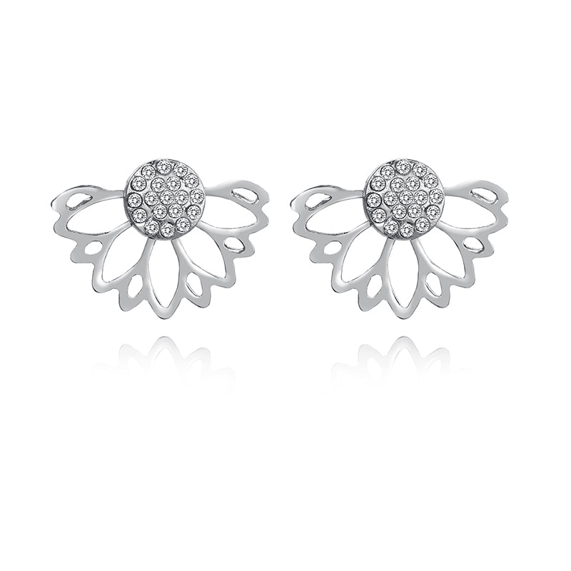 Boucles d'oreilles fleur de lotus argenté avec strass