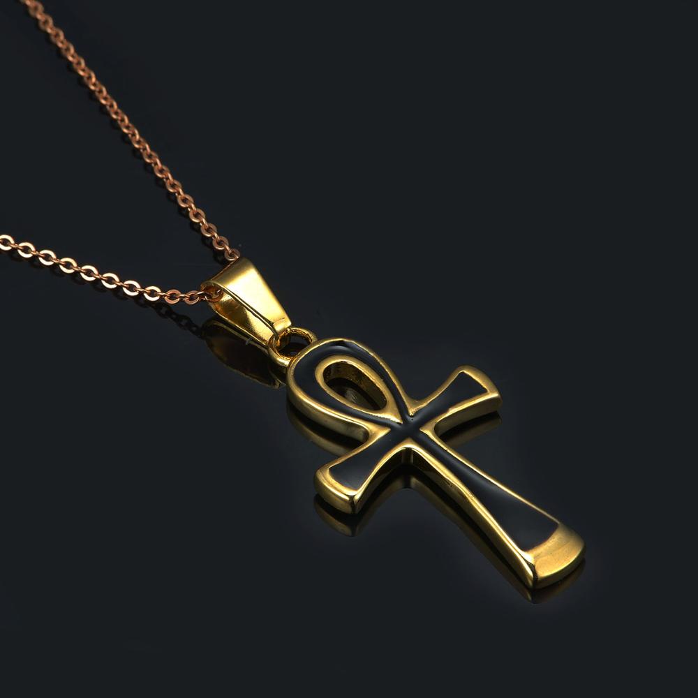 Pendentif Egyptien Ankh en acier titane noir et doré, SANS CHAINE