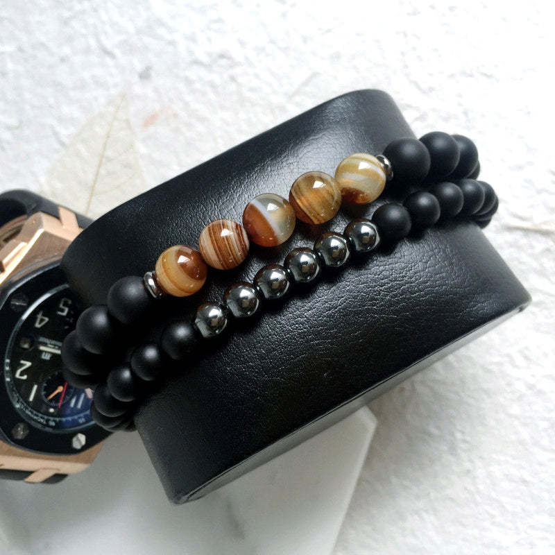 Bracelet homme de perles noires et brunes