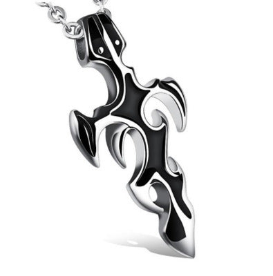 Collier pendentif flamme - croix noir et argenté