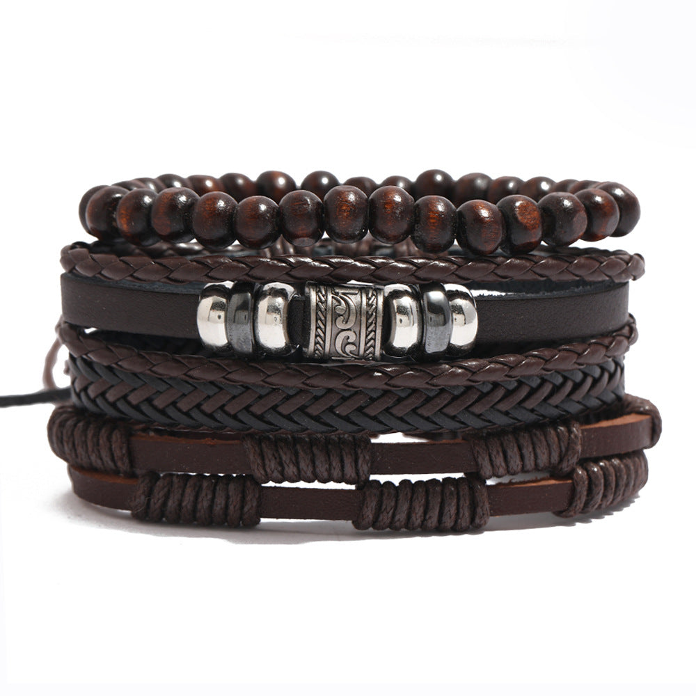 Bracelets en cuir de vachette et perle brun foncé