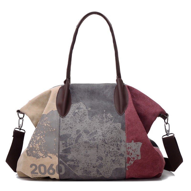 Sac à bandoulière en toile de couleur contrastée avec coutures rétro