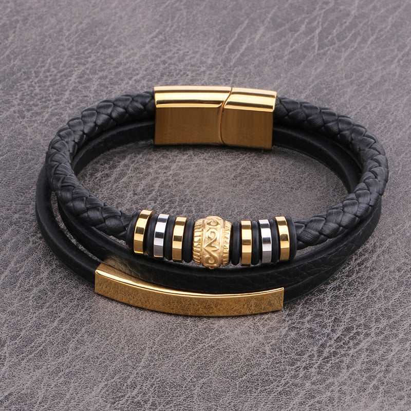 Bracelet doré cordon en cuir