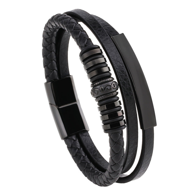 Bracelet noir cordon en cuir