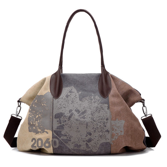 Sac à bandoulière en toile de couleur contrastée avec coutures rétro