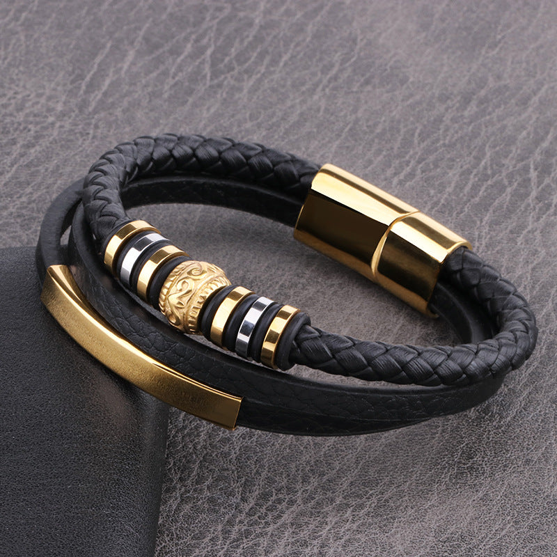 Bracelet doré cordon en cuir 2