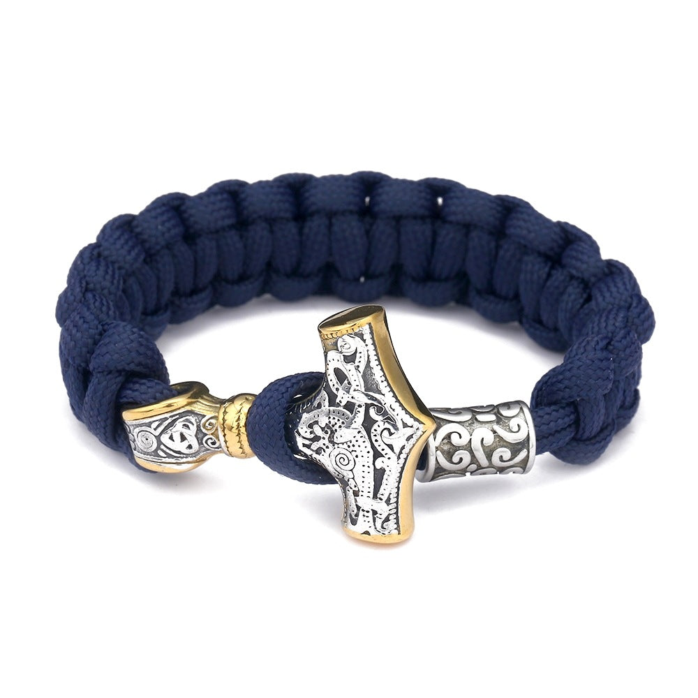 Bracelet bleu Viking marteau de Thor doré et argenté 2