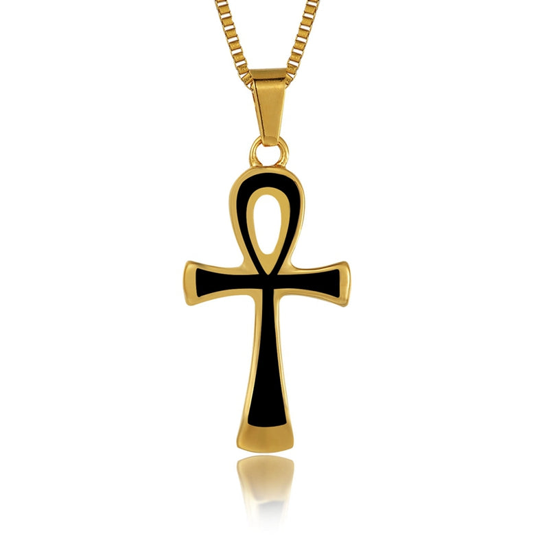 Pendentif Egyptien Ankh en acier titane noir et doré, SANS CHAINE